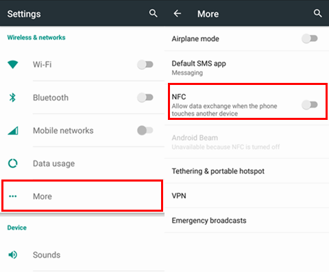 Où trouver NFC dans les parametres du téléphone portable